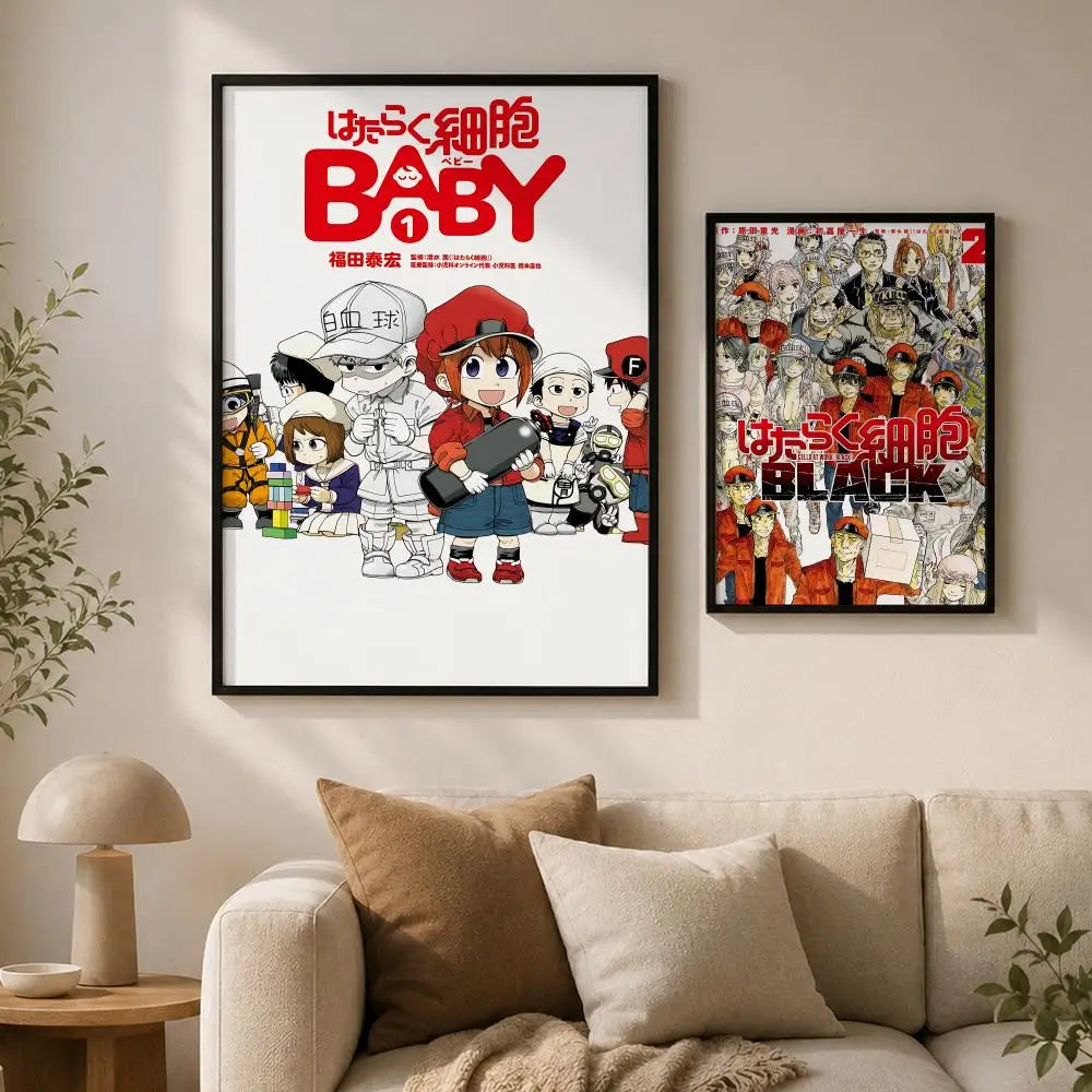 Hataraku Saibou Anime Poster – Waterproof Self-Adhesive Wall Art Anime Wall Poster Axl