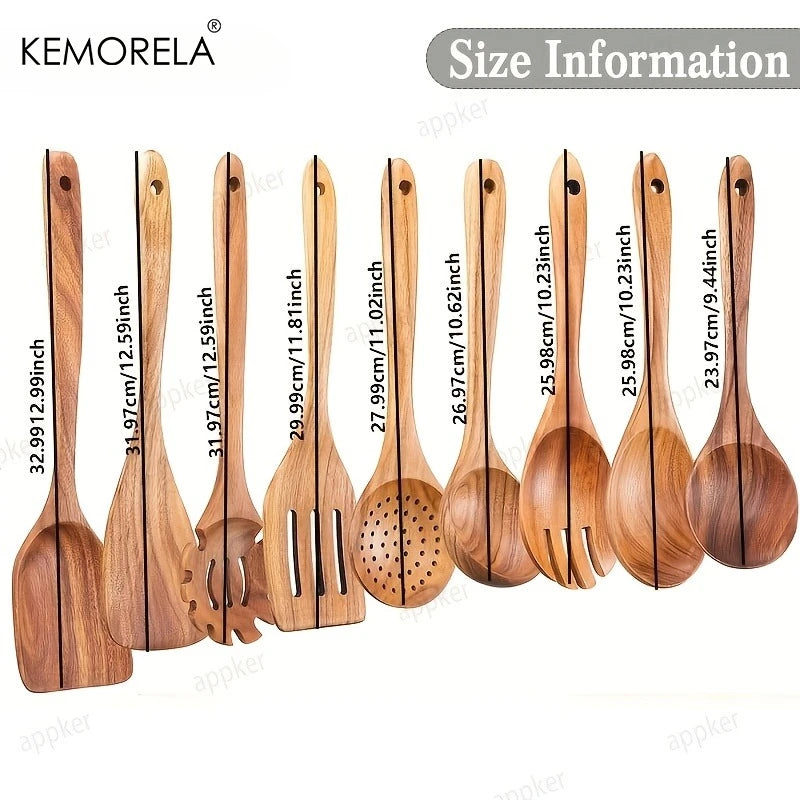 9-Piece Acacia Wood Kitchen Utensils Set – Spoons & Spatulas Wood Utensil Set Axl