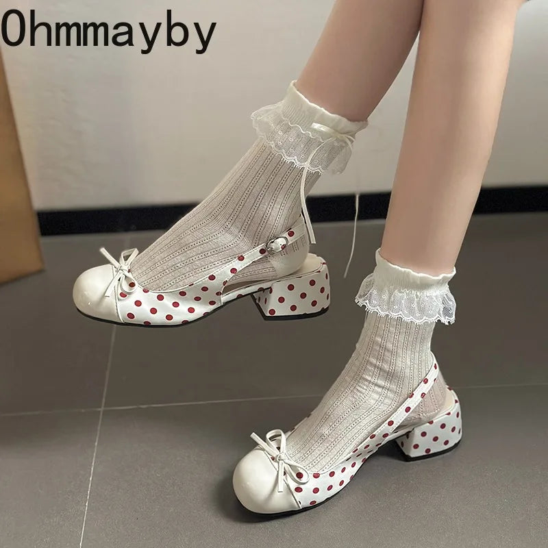 Women's Polka Dot Square Heel Slingback Sandals | Elegant Party Women's Heeled Sandals Axl