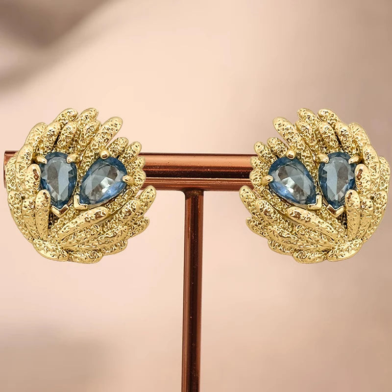Huitan Blue Cubic Zirconia Geometric Stud Earrings for Women Stud Earrings Axl