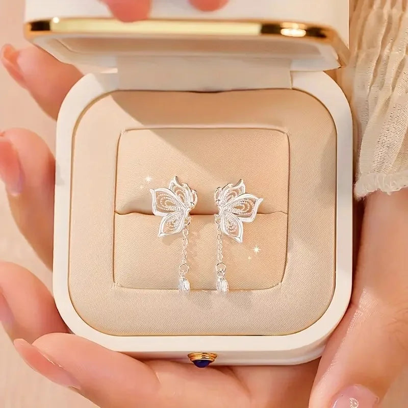 Huitan Silver Butterfly Dangle Earrings – Wedding Drop Jewelry Dangle Drop Earrings Axl
