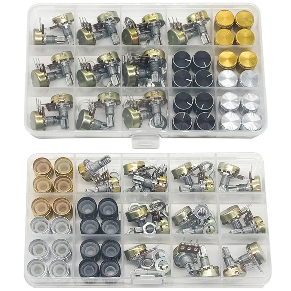 60PCS WH148 Rotary Potentiometer Kit 3-Pin 15mm B5K–100K Rotary Potentiometer Kit Axl