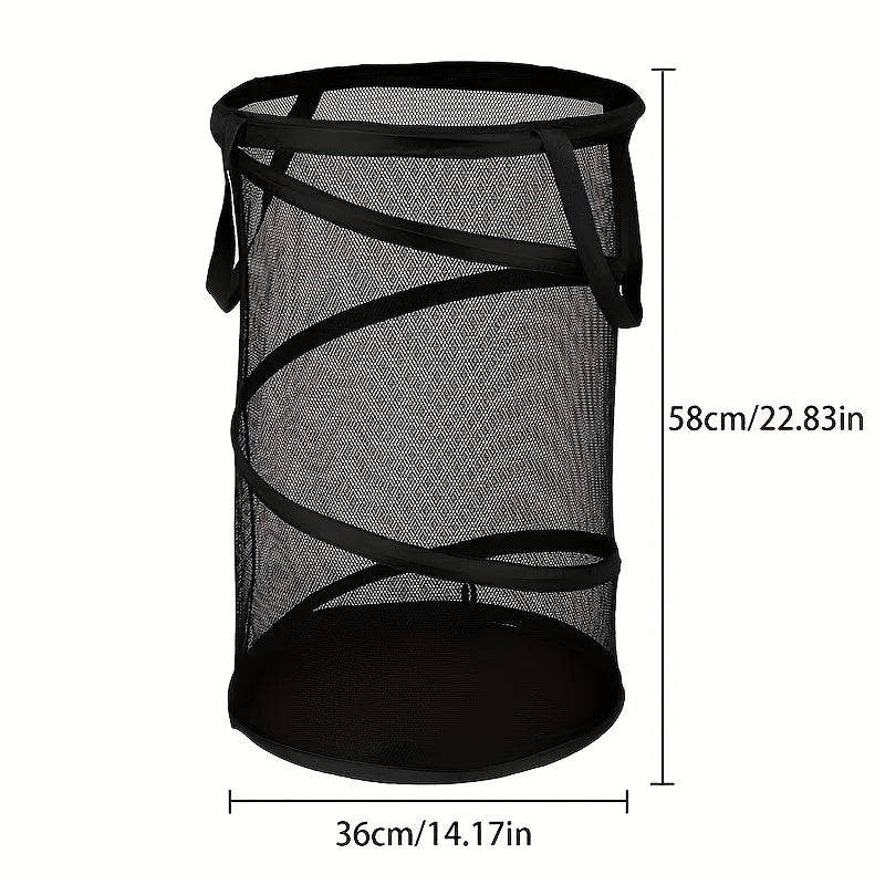 Large Foldable Mesh Laundry Basket with Handle – Black Foldable Laundry Basket Axl Black
