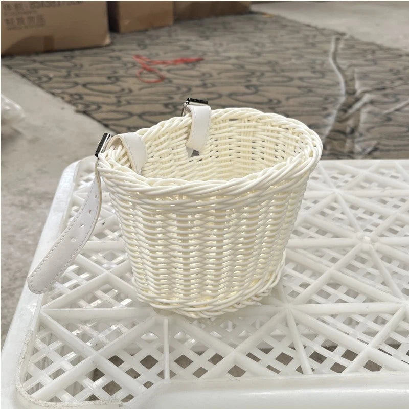 Waterproof Rattan Woven Bike Basket – Removable Front Handlebar Bike Handlebar Basket Axl 18x14x12 White