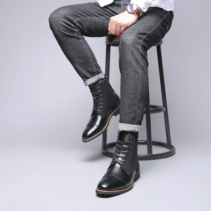 YBQJOO Men's British Ankle Boots – Wide Size PU Leather Zip Men's Ankle Boots Axl