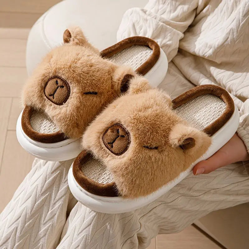Women's Fluffy Faux Fur Animal Slippers – Open Toe Indoor Slides Faux Fur Slippers Axl Light coffee 42-43