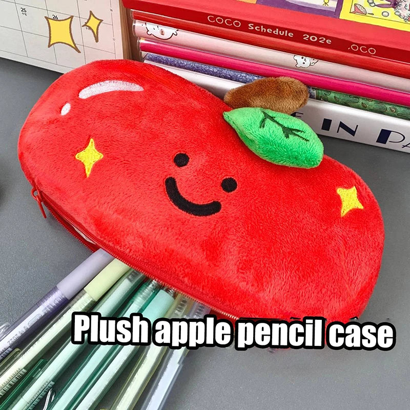 Cute Apple Plush Pencil Case – Embroidered Stationery Organizer Plush Pencil Case Axl