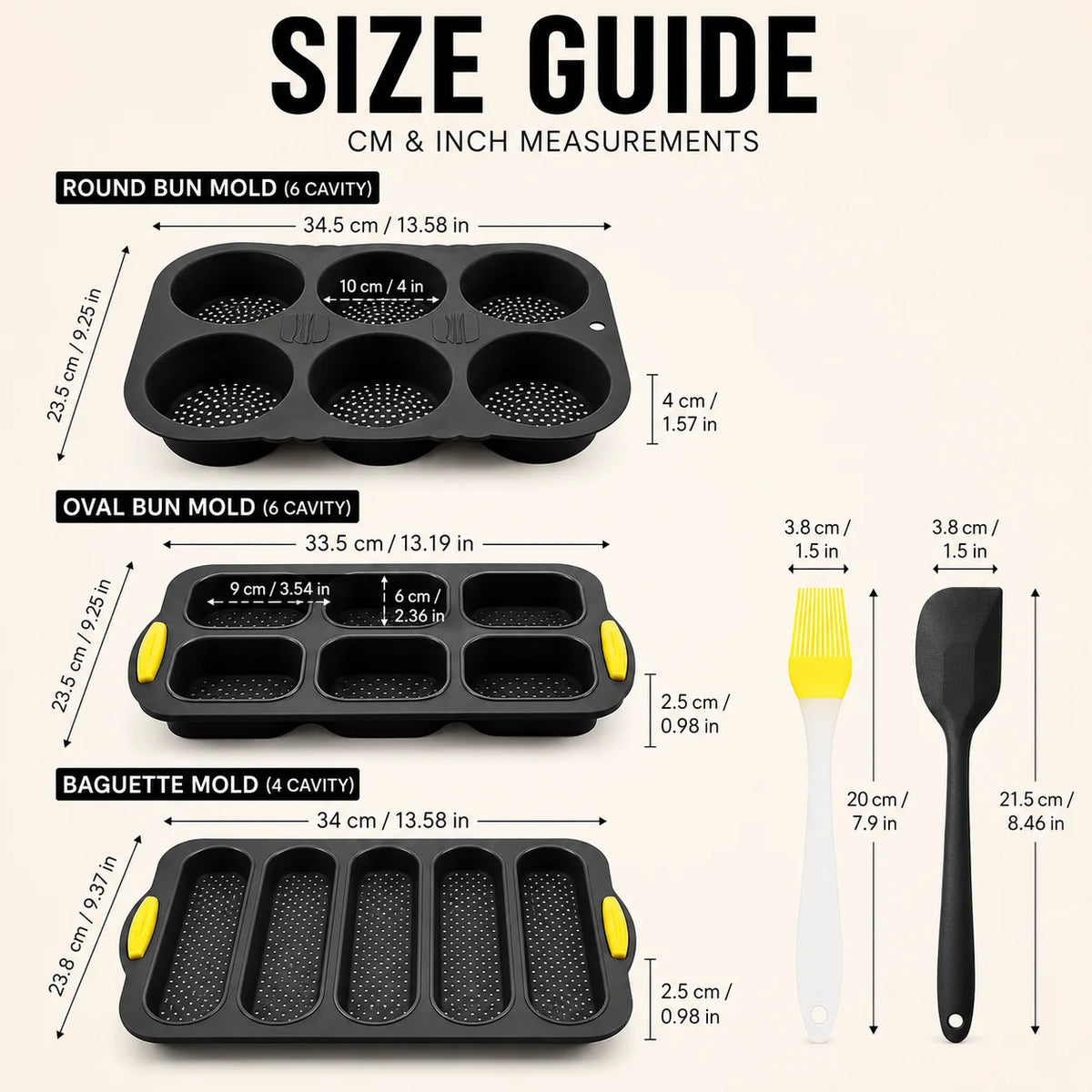 Uwhise 5-Pc Silicone Baking Mold Set – Bun, Baguette & Loaf Pan Silicone Bakeware Set Axl