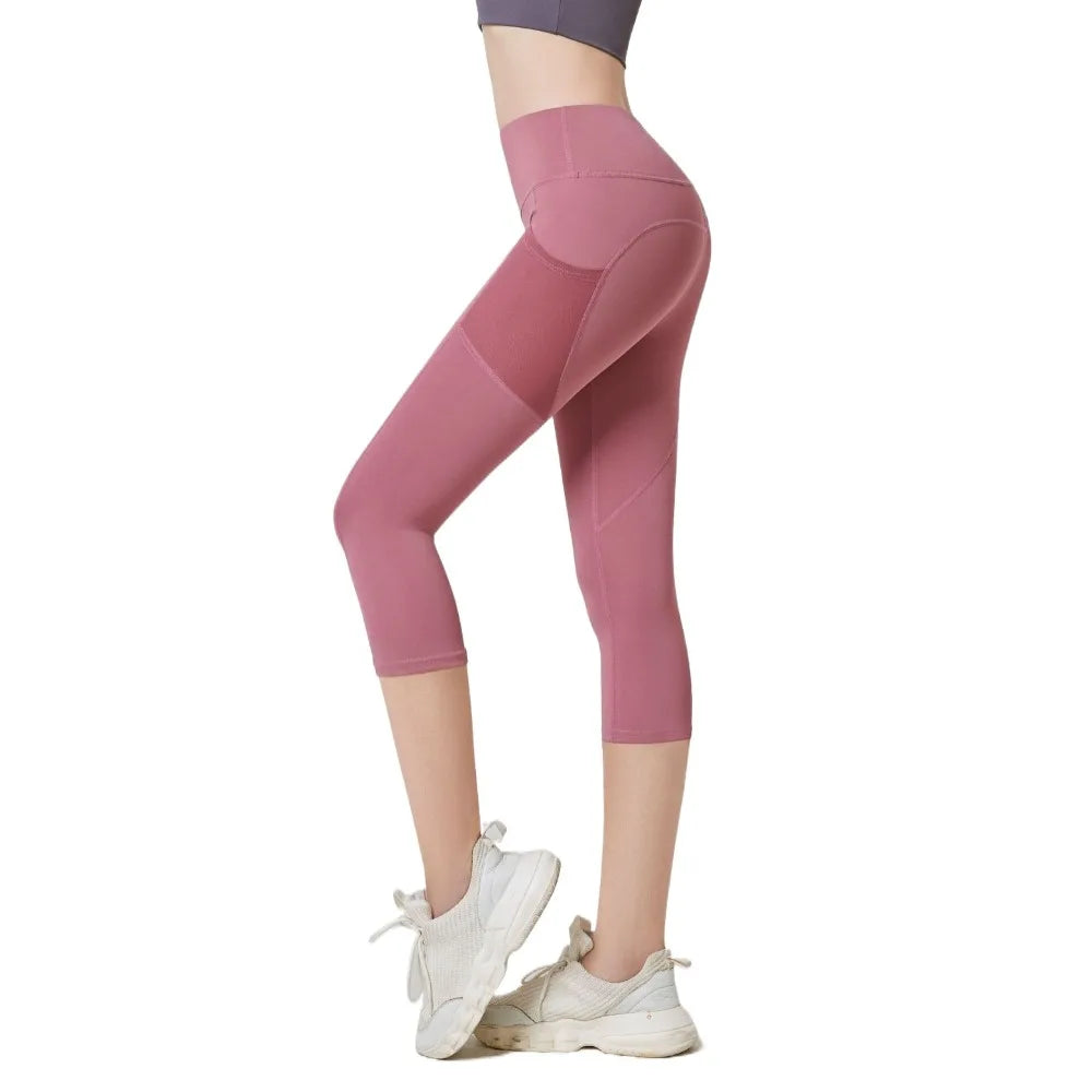 Women's Calf-Length Yoga Leggings – Quick Dry with Pockets Yoga Cropped Leggings Axl Pink-M