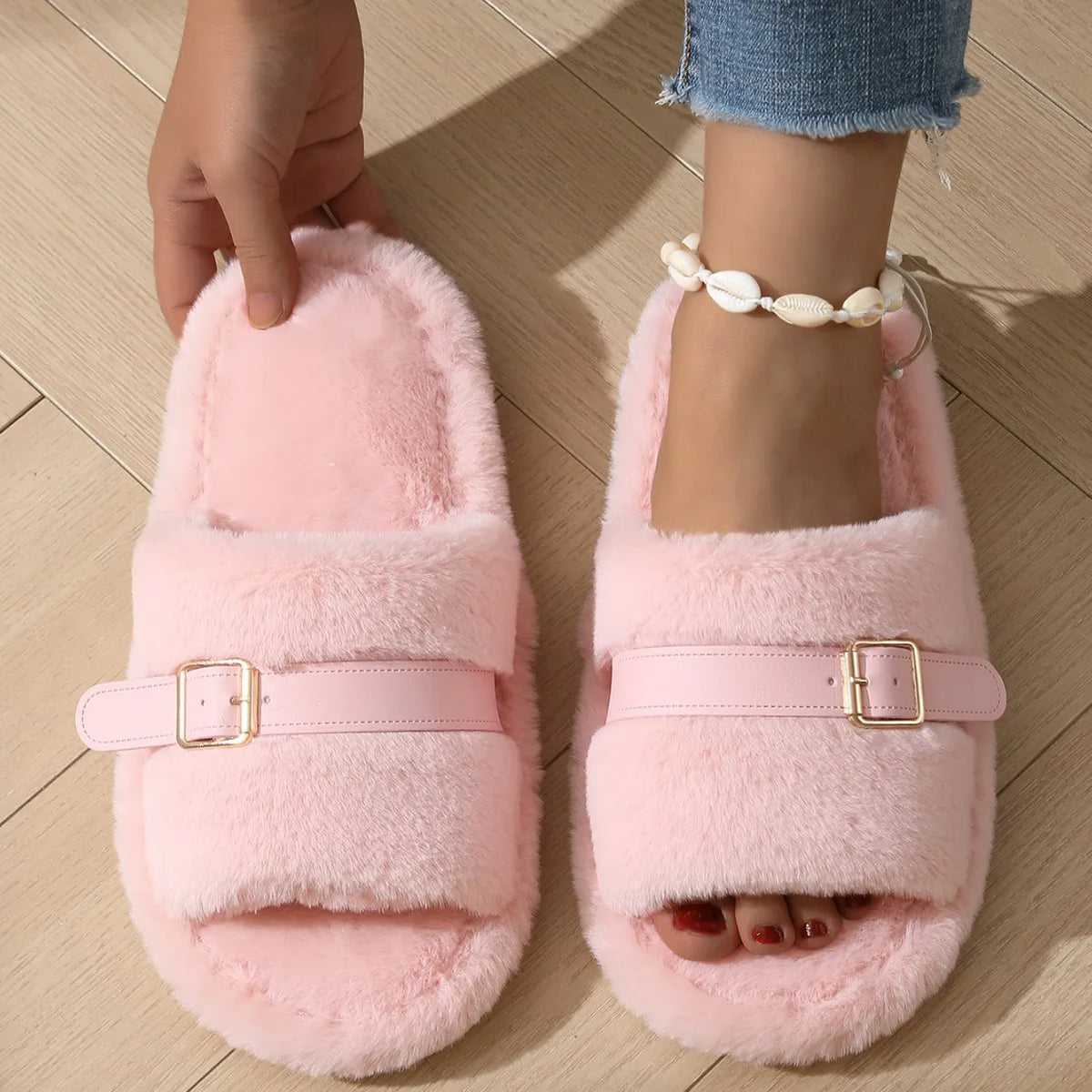 Women's Fluffy Wool Slippers – Warm Indoor Winter House Shoes Women's Slippers Axl
