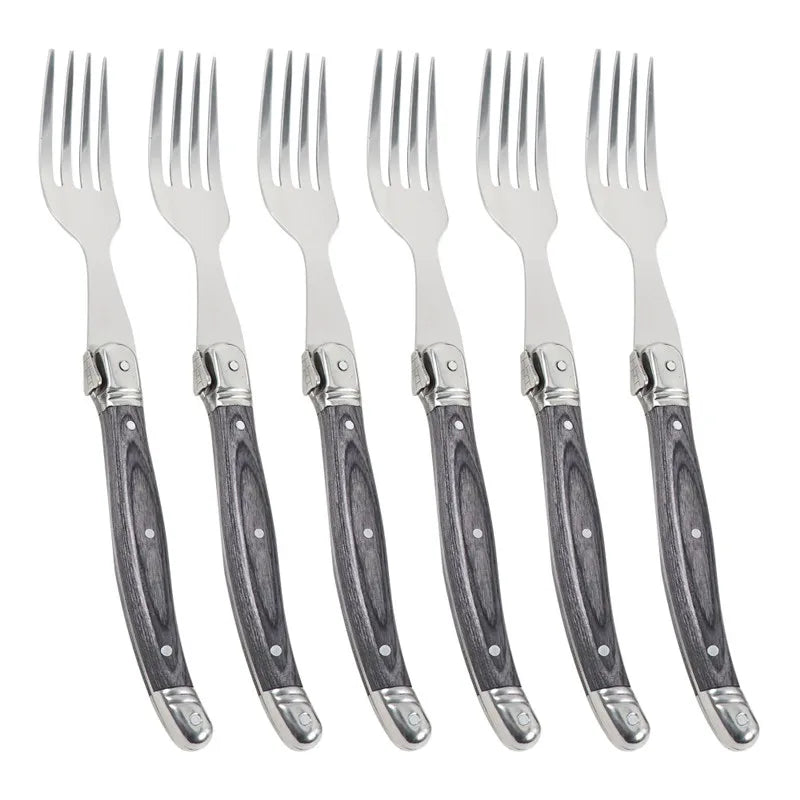 Laguiole Steak Fork Set 4–10 Pcs | Grey Pakkawood Handle Steak Fork Set Axl