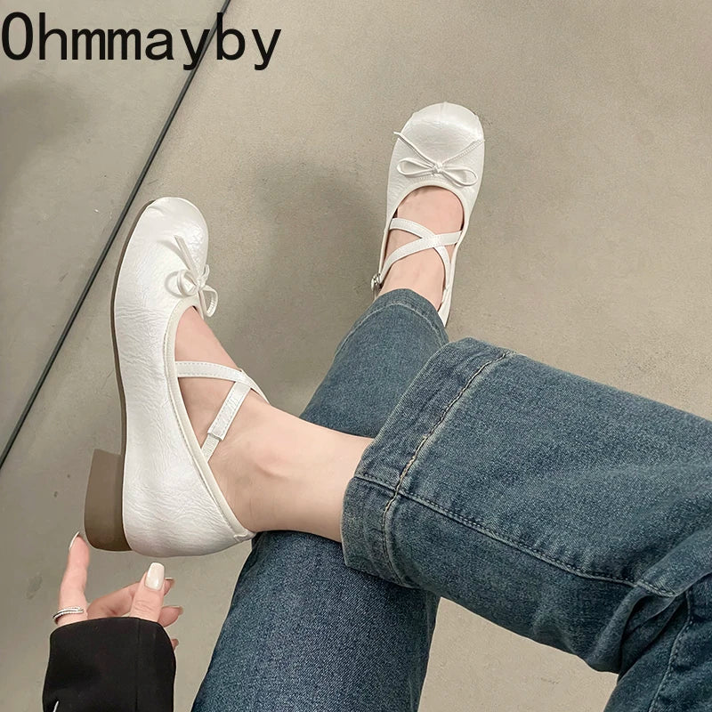 Women's Butterfly-Knot Mary Jane Ballet Flats | Low Heel Mary Jane Ballet Flats Axl