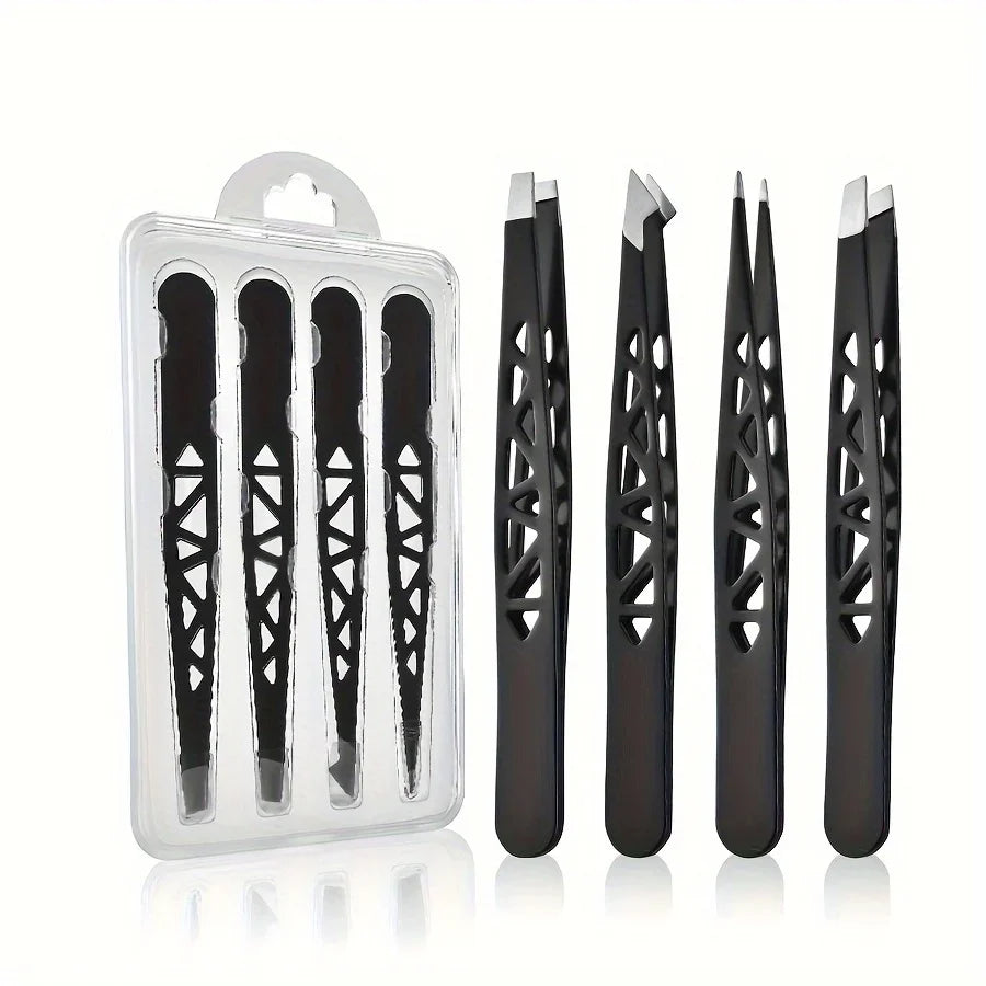 4-Piece Stainless Steel Precision Tweezer Set – Eyebrow & Facial Hair Precision Tweezer Set Axl Colorful
