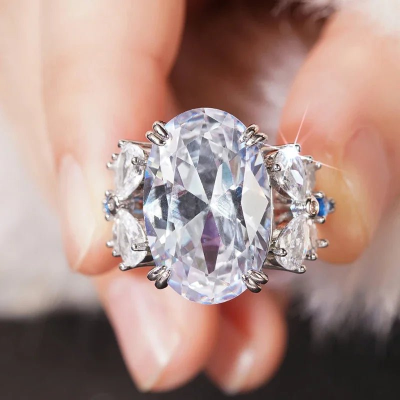 Huitan Oval CZ Butterfly Cocktail Ring for Women | Trendy Cocktail Ring Axl