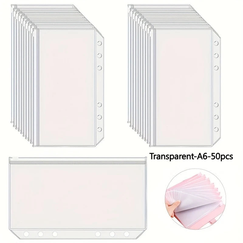 A6 Clear Zipper Pouches for 6-Ring Binders – 20 or 50 Pack Binder Zipper Pouches Axl Transparent-A6-50pcs
