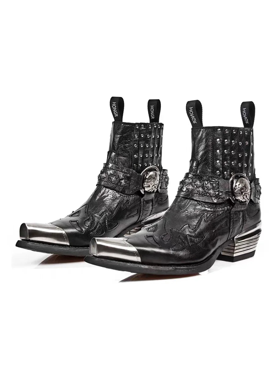 Women's Punk Chelsea Boots – Metallic Rivet Pointed Toe Heel Chelsea Boots Axl
