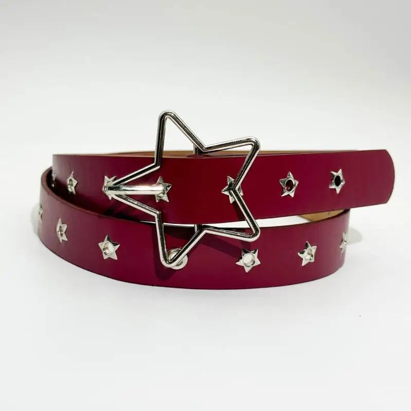Women's Y2K Punk Rivet Belt – PU Leather Pin Buckle Waistband Punk Rivet Belt Axl Red
