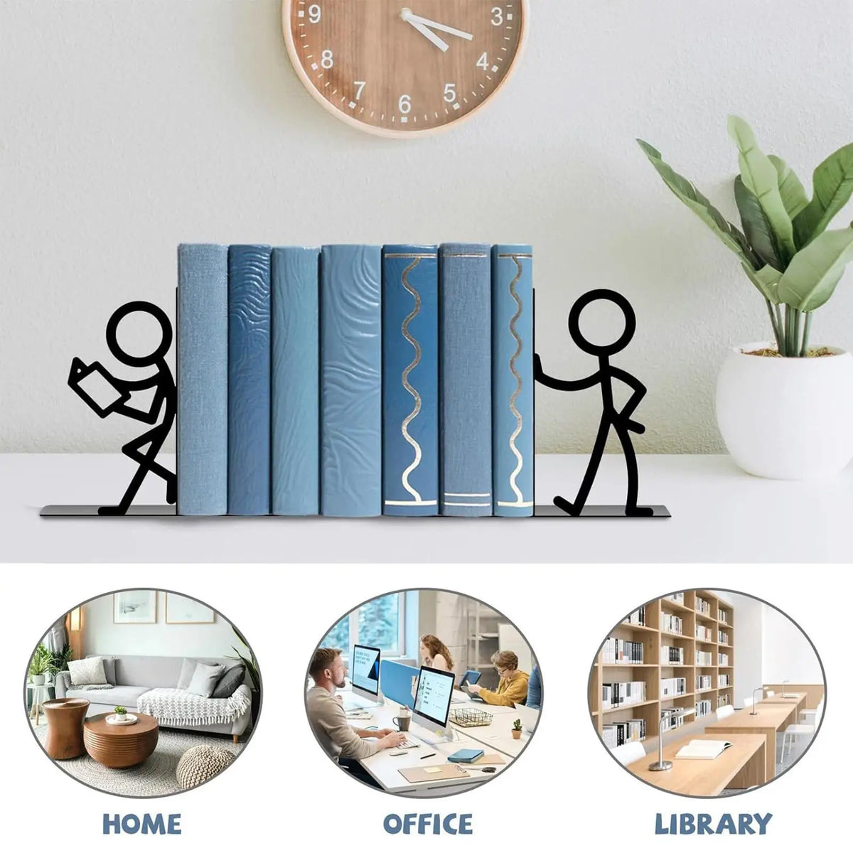 Metal Abstract Art Bookends – Heavy Duty Non-Slip Shelf Decor Decorative Bookends Axl
