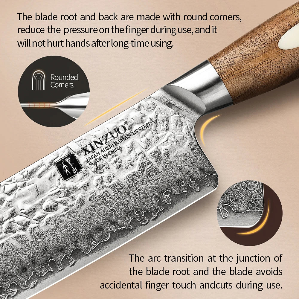 XINZUO 7" Nakiri Knife – AUS10 Damascus Steel Walnut Handle Damascus Nakiri Knife Axl