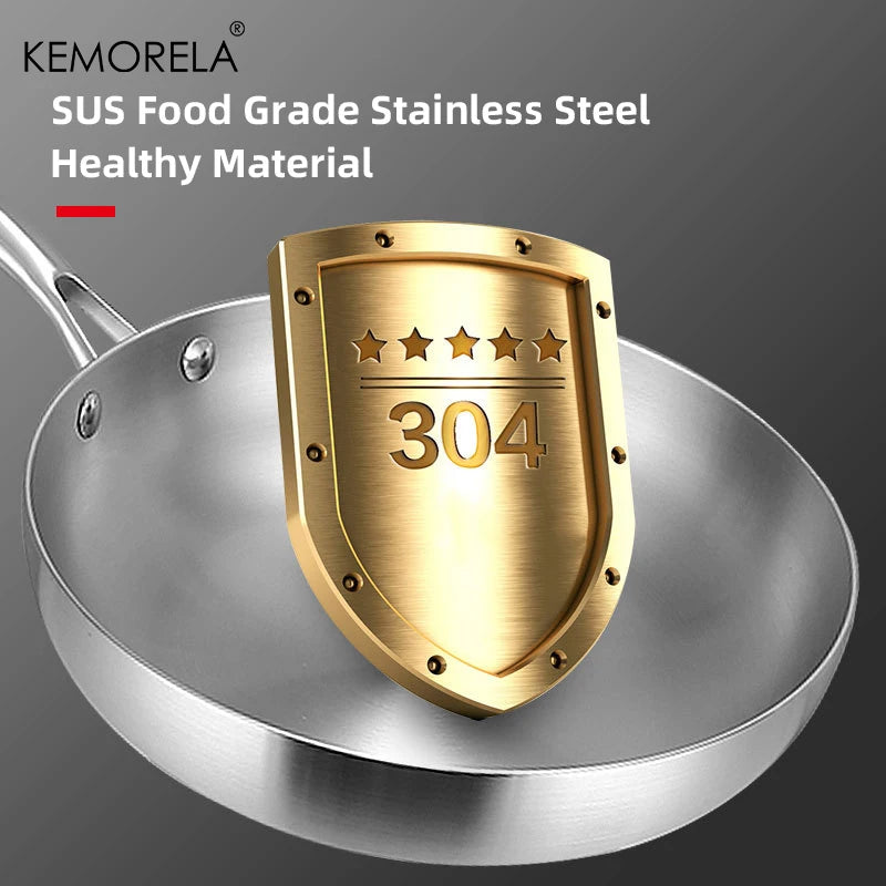 KEMORELA 24cm 304 Stainless Steel Frying Pan 3-Ply Skillet Stainless Steel Skillet Axl
