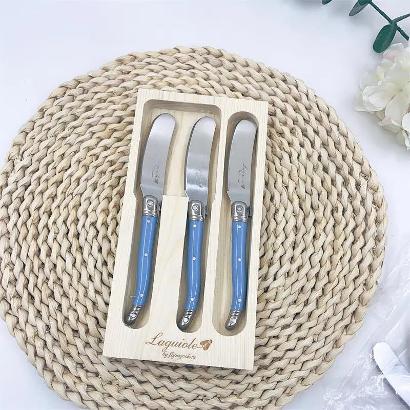 Laguiole Rainbow Butter & Cheese Spreader Knives – 4-Piece Set Cheese Spreader Set Axl 3pcs blue box