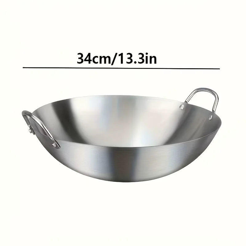 KEMORELA 30cm Stainless Steel Wok – Uncoated Dual Handle Pan Stainless Steel Wok Axl 34cm