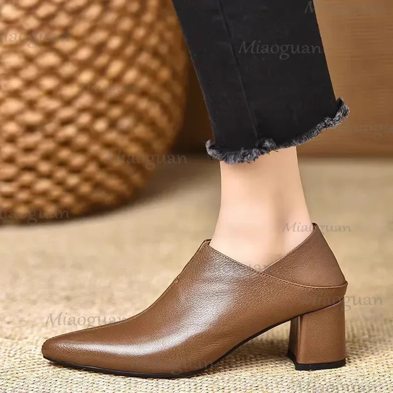 Women's Pointed Toe Mary Jane Chunky Heel Pumps 5.5cm Mary Jane Pumps Axl