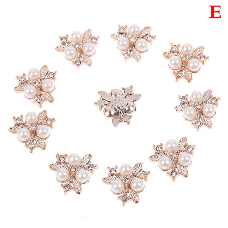 10PCS Pearl Flower Rhinestone Buttons | Crystal DIY Craft Embellishments Rhinestone Craft Buttons Axl E