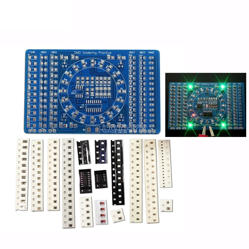 SMD Soldering Practice Kit – NE555 CD4017 Rotating LED Board Soldering Practice Kit Axl Rotating LED Board