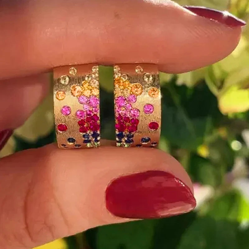Huitan Colorful CZ Hoop Earrings – Gold Tone Women's Fashion CZ Hoop Earrings Axl