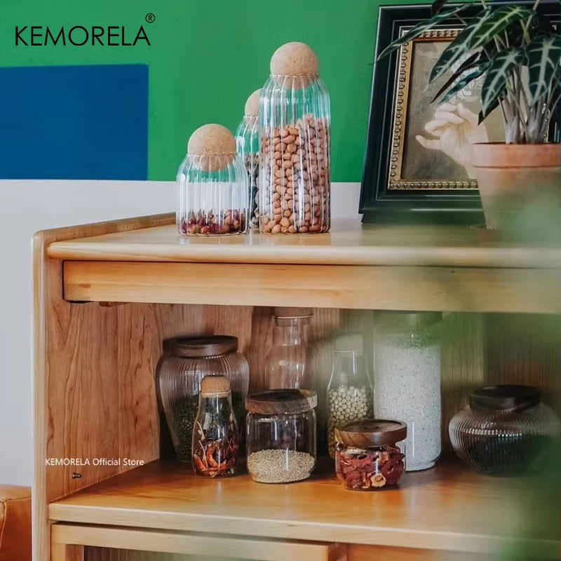 KEMORELA Glass Airtight Canister with Wood Lid | Kitchen Storage Glass Storage Canister Axl