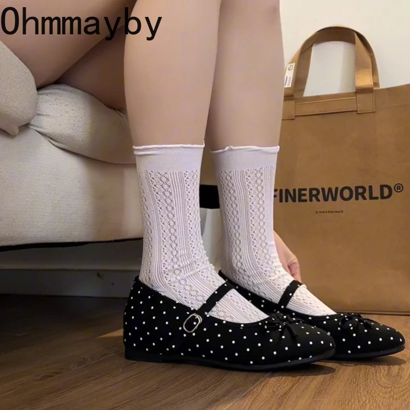 Women's Polka Dot Mary Jane Pumps – Round Toe Buckle Ballet Flats Mary Jane Pumps Axl
