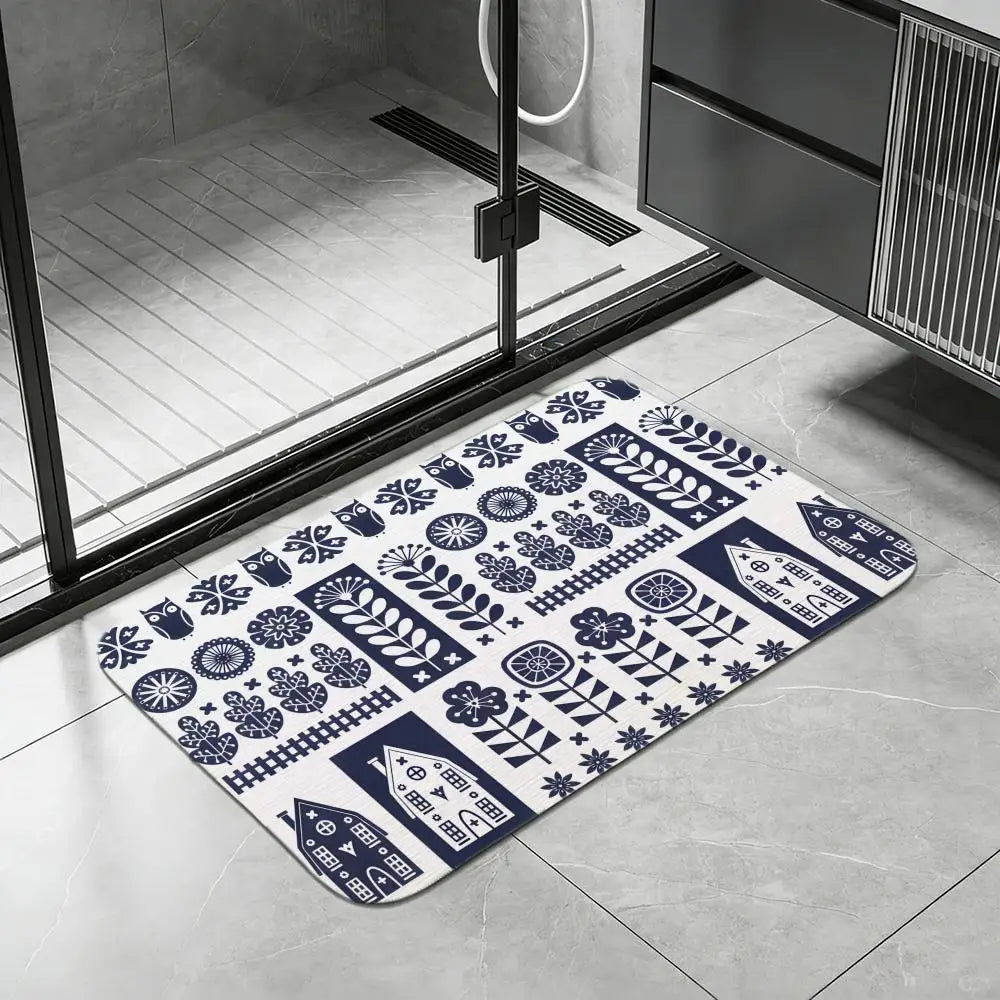 Swedish Folk Art Diatomite Bath Mat – Quick Dry & Non-Slip Diatomite Bath Mat Axl White8 50x80cm