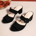 Women's Peep Toe Heeled Sandals – Buckle Square Heel Plus Size Heeled Sandals Axl Black 40