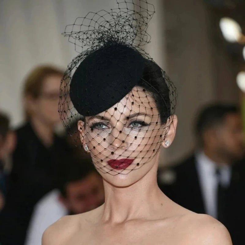 Black Veil Mini Top Hat Headband – Retro Woolen Headpiece Fascinator Headband Axl