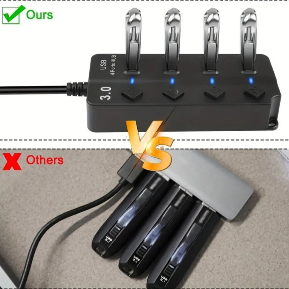 4-Port USB 3.0 Hub 5Gbps with Switch & Long Cable USB Hub Axl