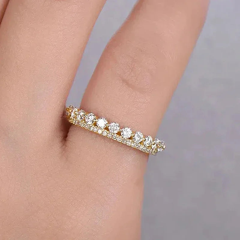 Huitan Gold CZ Wedding Band Ring – Sparkling Cubic Zirconia Wedding Band Ring Axl
