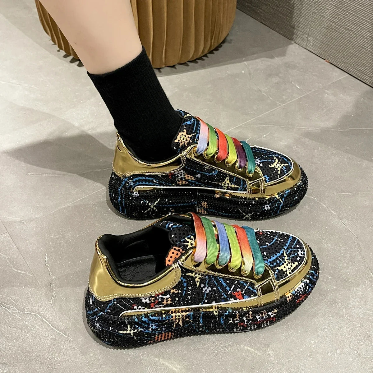 YEAE Rhinestone Platform Loafers – Women's Shiny Sneakers Platform Loafer Sneakers Axl black 35