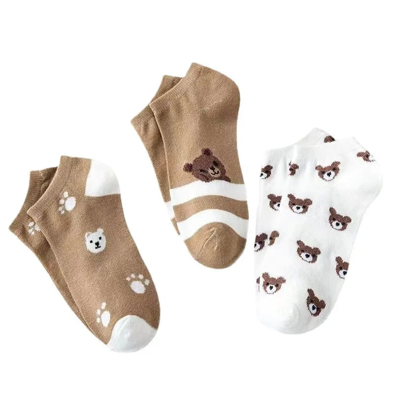 5-Pack Cartoon Bear Ankle Socks – Cute Breathable Women's Socks Ankle Socks Set Axl 5 pairs mix One Size