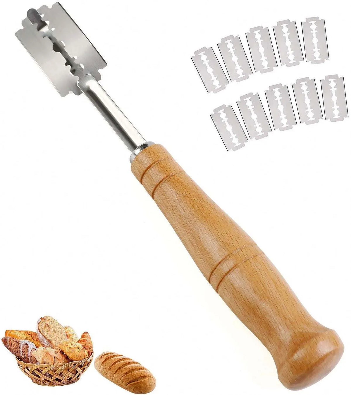 Wood Handle Bread Lame & Dough Scoring Knife + 5 Blades Bread Scoring Lame Axl