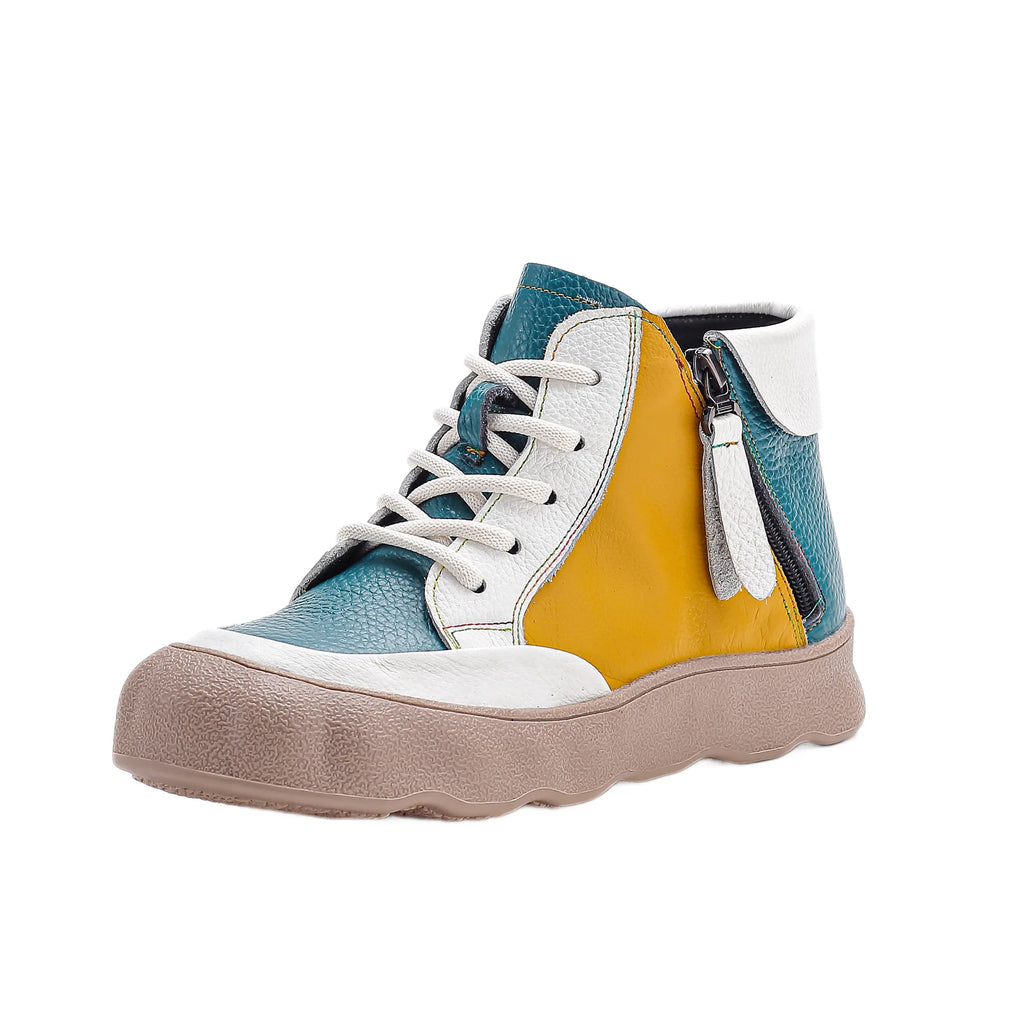 Lorilury Women's Colorful Zip Ankle Boots – Fur-Lined Leather Women's Ankle Boots Axl