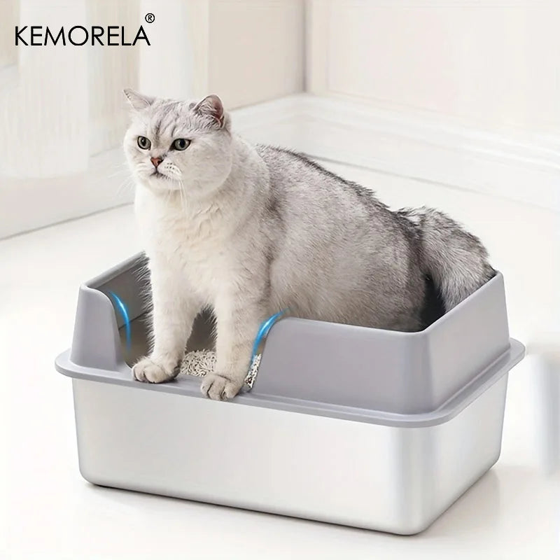 Extra Large Stainless Steel Cat Litter Box – High Wall & Lid Cat Litter Box Axl