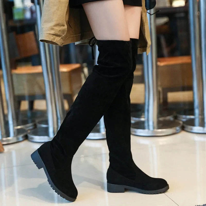 Women's Winter Knee-High Lace-Up Velvet Wedge Boots Knee-High Boots Axl