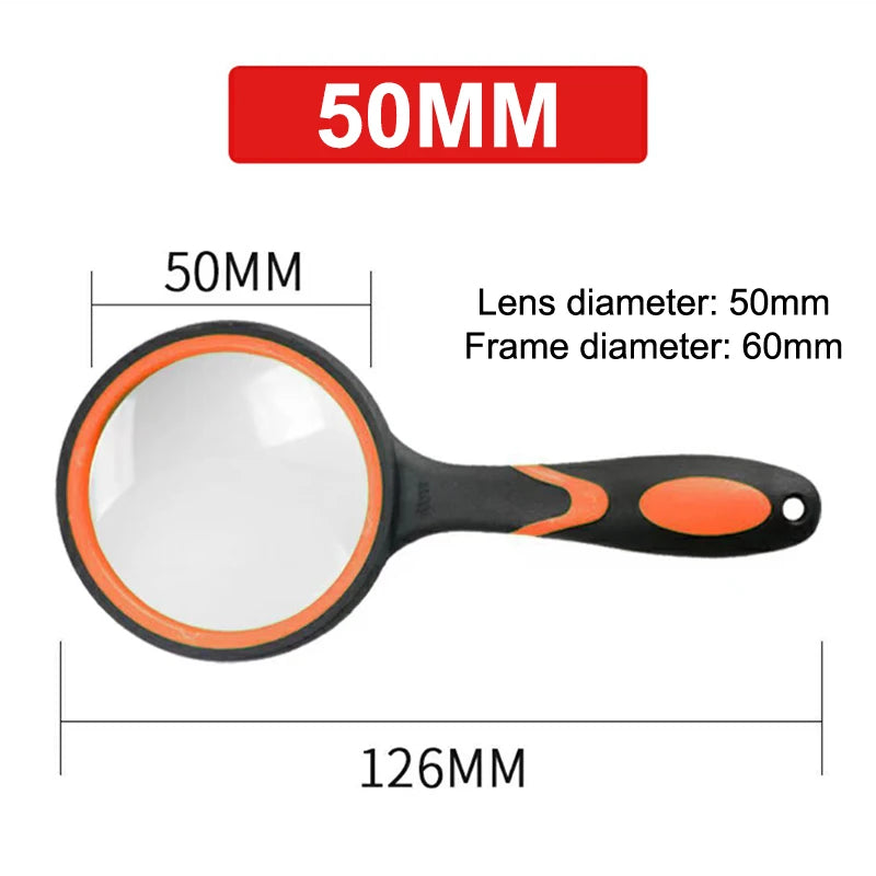75mm Handheld Magnifying Glass 10x – Kids & Seniors Lens Handheld Magnifying Glass Axl orange 50mm