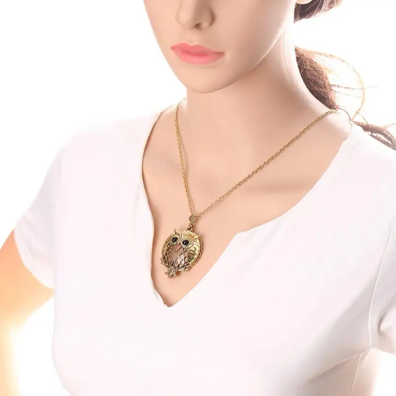 Owl Magnifying Glass Pendant Necklace – Retro Long Sweater Chain Pendant Necklace Axl