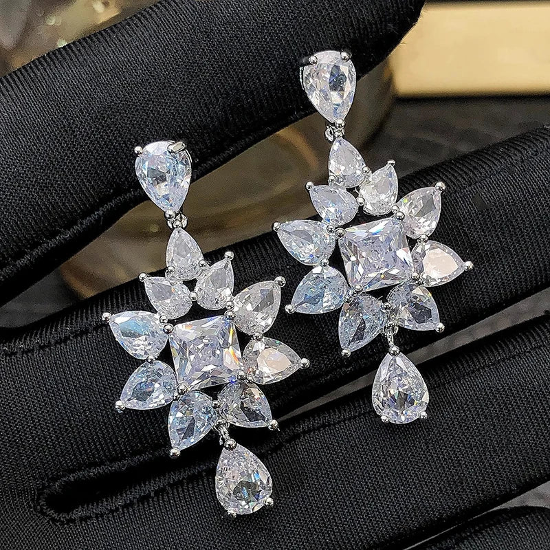 Huitan CZ Geometric Drop Earrings – Women's Wedding Jewelry Drop Earrings Axl