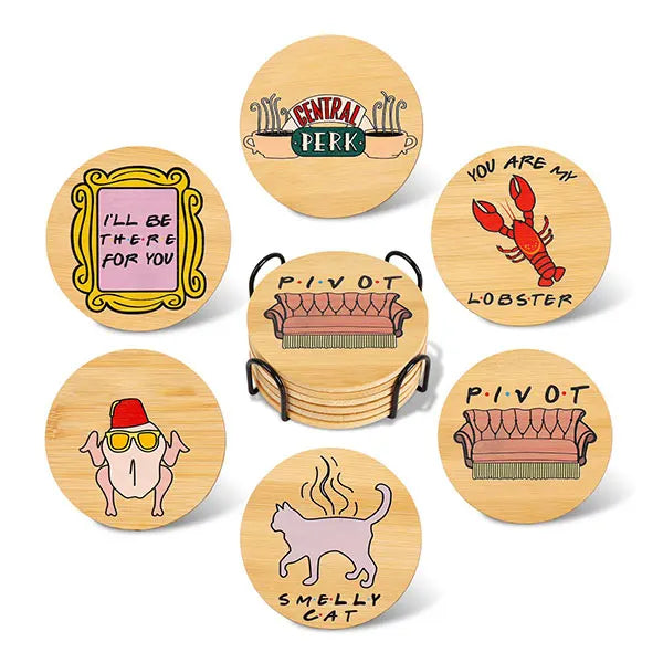 6-Piece Funny Wood Coasters with Holder – Cat & Lobster Design Wood Coaster Set Axl SKY BLUE