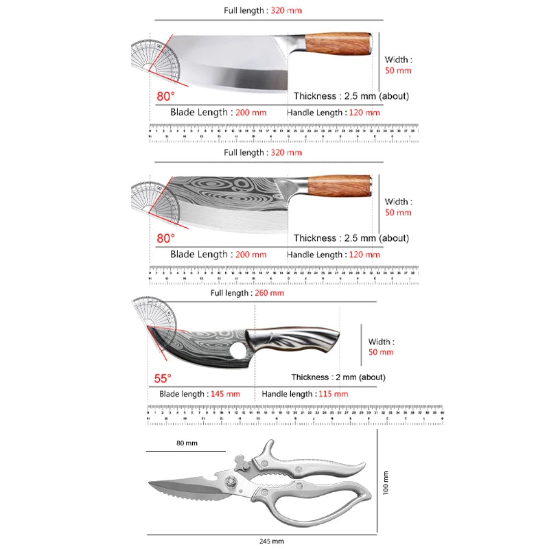 InLeung Japanese Chef Knife – 20cm Stainless Steel Cleaver Chef Knife Cleaver Axl