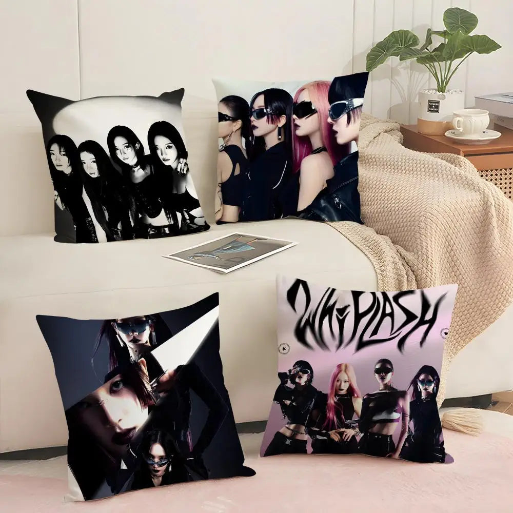 Kpop Aespa Whiplash Linen Cushion Cover | Hidden Zipper Pillowcase Decorative Cushion Cover Axl
