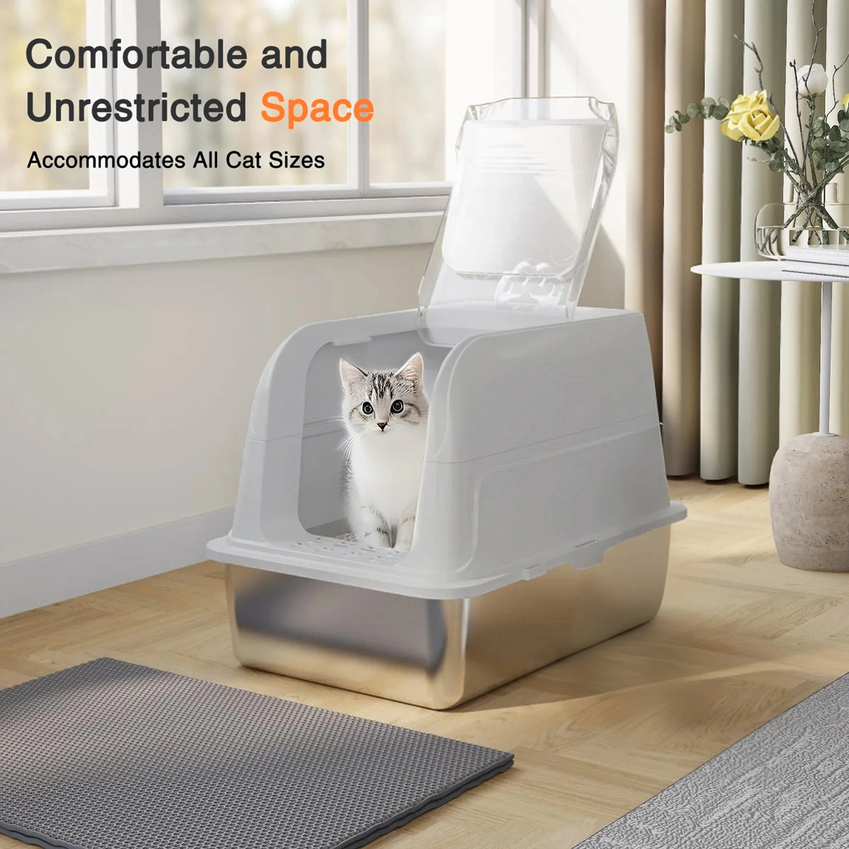 KEMORELA XL Enclosed Stainless Steel Cat Litter Box with Lid Cat Litter Box Axl